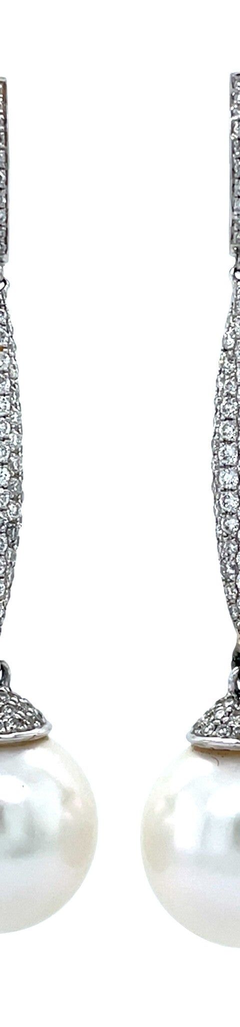 Vintage 18K White Gold Drop Earrings with Diamond and Pearl